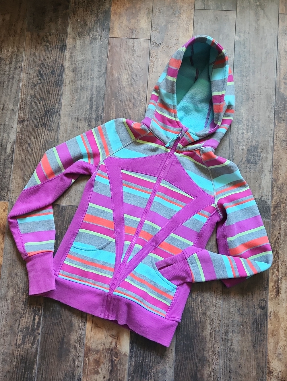 Ivivva Multi Colored Striped Hooded Zippered Jacket